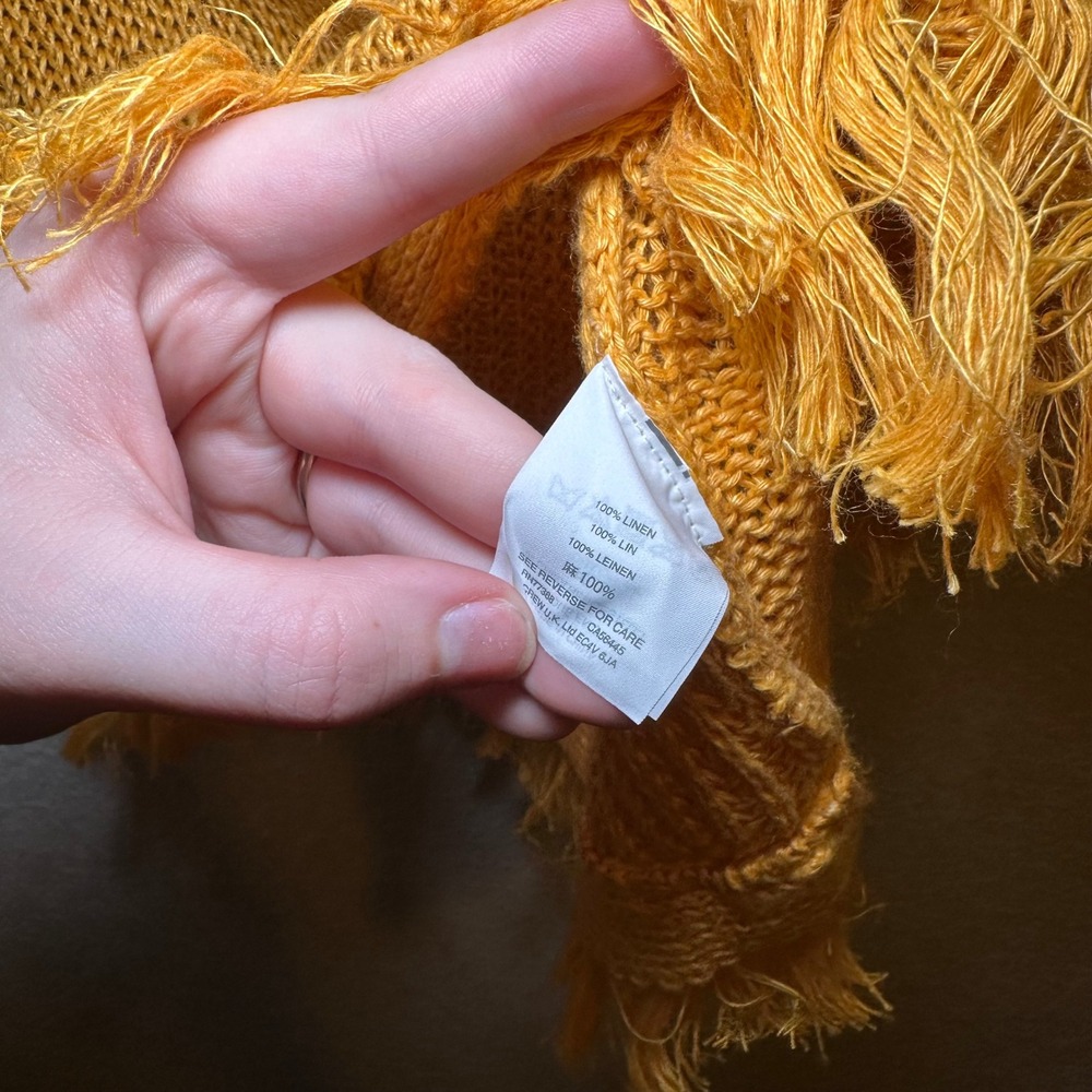 J. Crew Womens Small Sweater Short Sleeve Linen Knit Yellow Fringe‎ Boho Spring - Picture 2 of 4